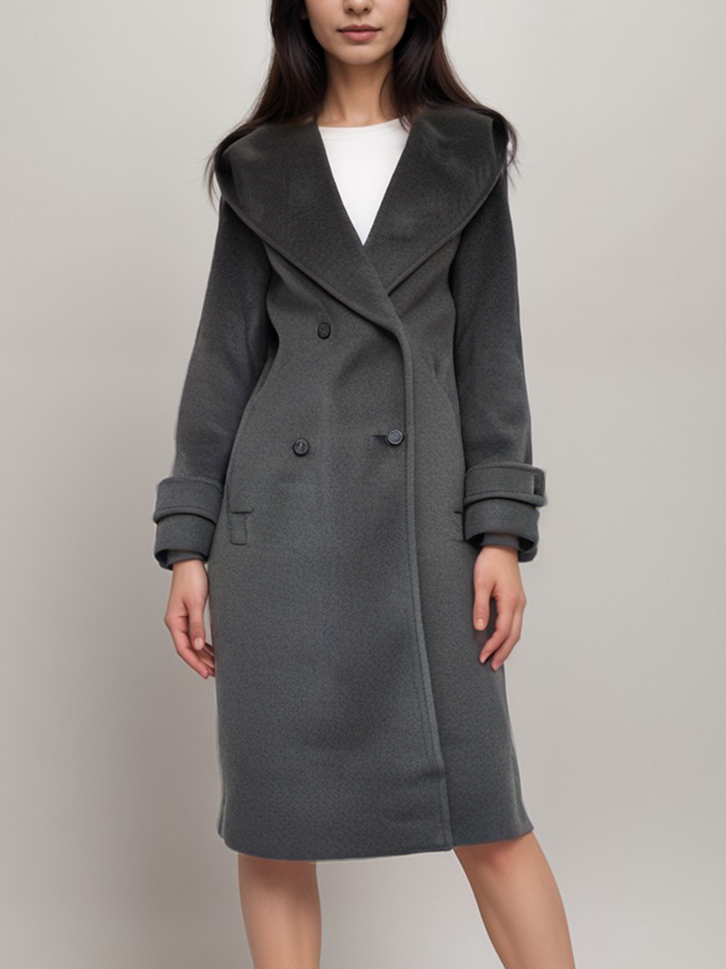Manteau long portefeuille en laine végétalienne