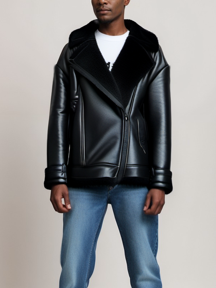 Übergroße Aviator-Jacke aus recyceltem veganem Shearling