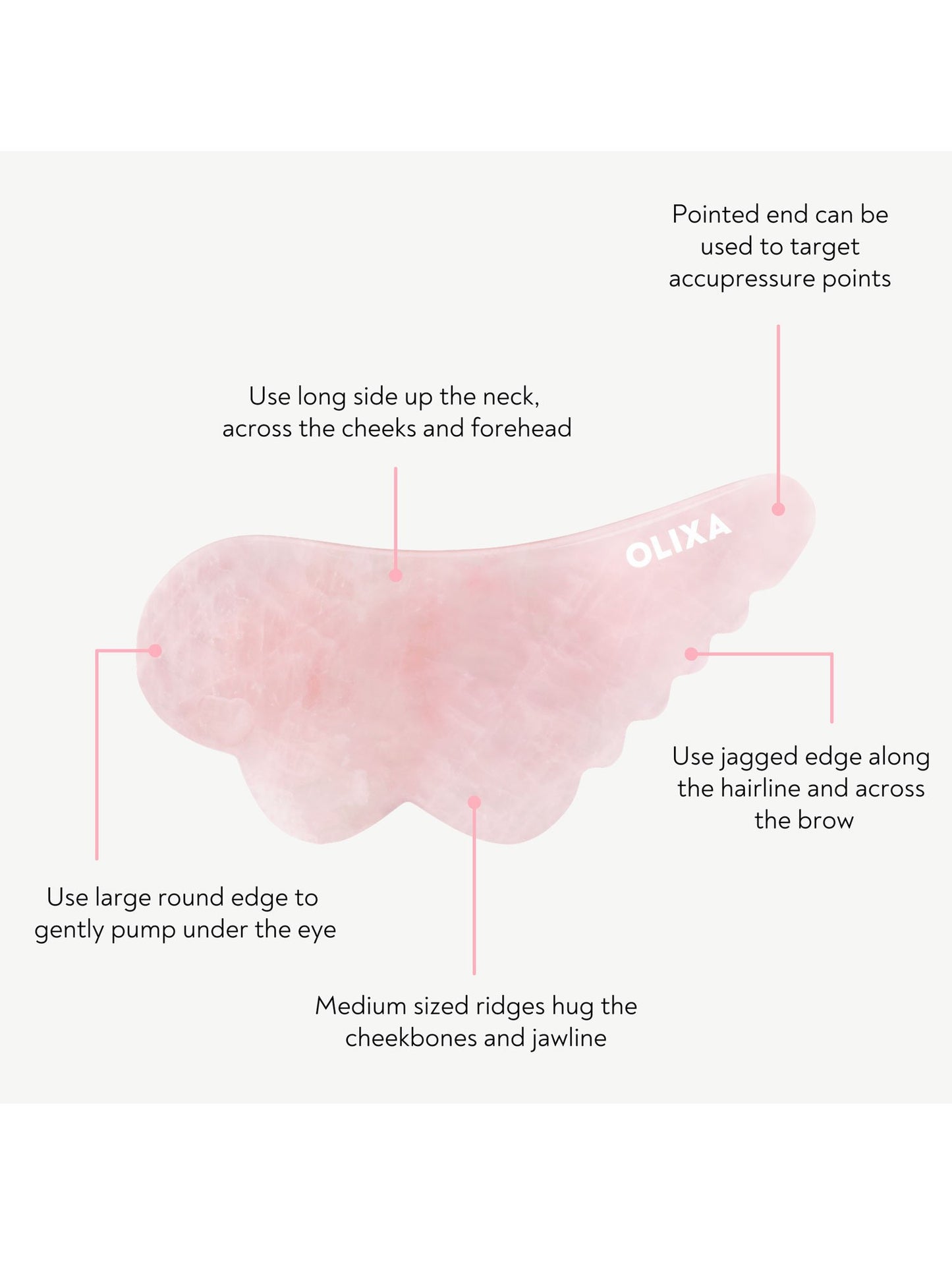 Olixa Rose Quartz Gua Sha Gesichtsmassage Werkzeug