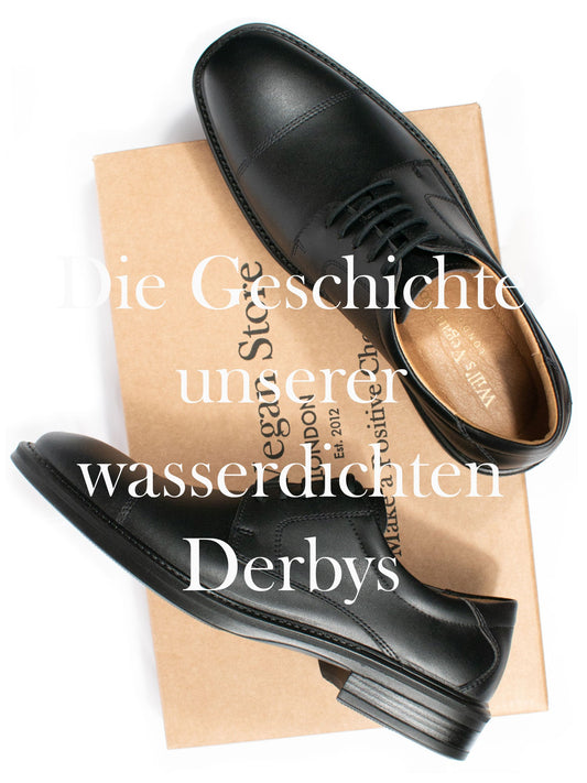 Vegane wasserdichte Derbys – stilvolle Schuhe mit Sneaker-Komfort, die bei jedem Wetter trocken halten. Hergestellt in Portugal aus biobasiertem veganem Leder.