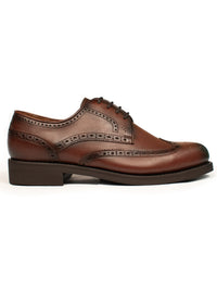 Vegane Goodyear-Welt-Oxford-Brogues von Will’s Vegan Store aus kastanienbraunem italienischem Leder, Seitenansicht mit Brogue-Details und genähter Sohle.