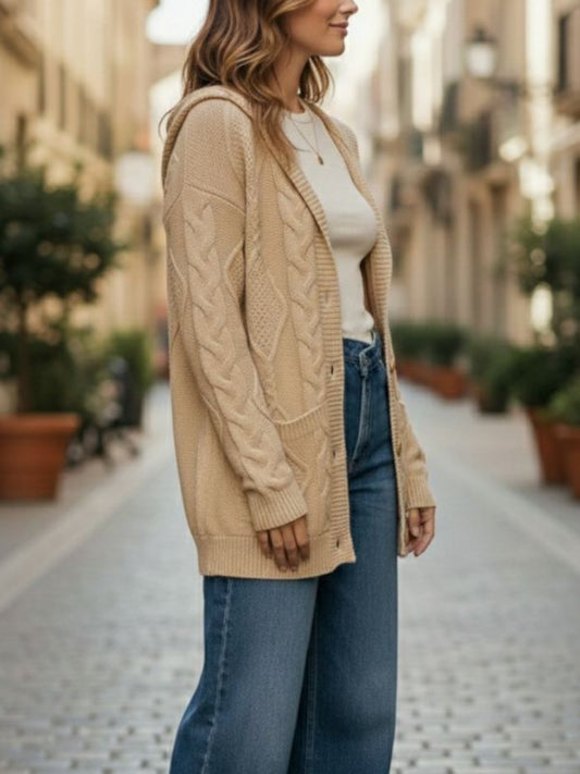 Strickjacke mit Kapuze und Knopfleiste | Vegane Strickwaren