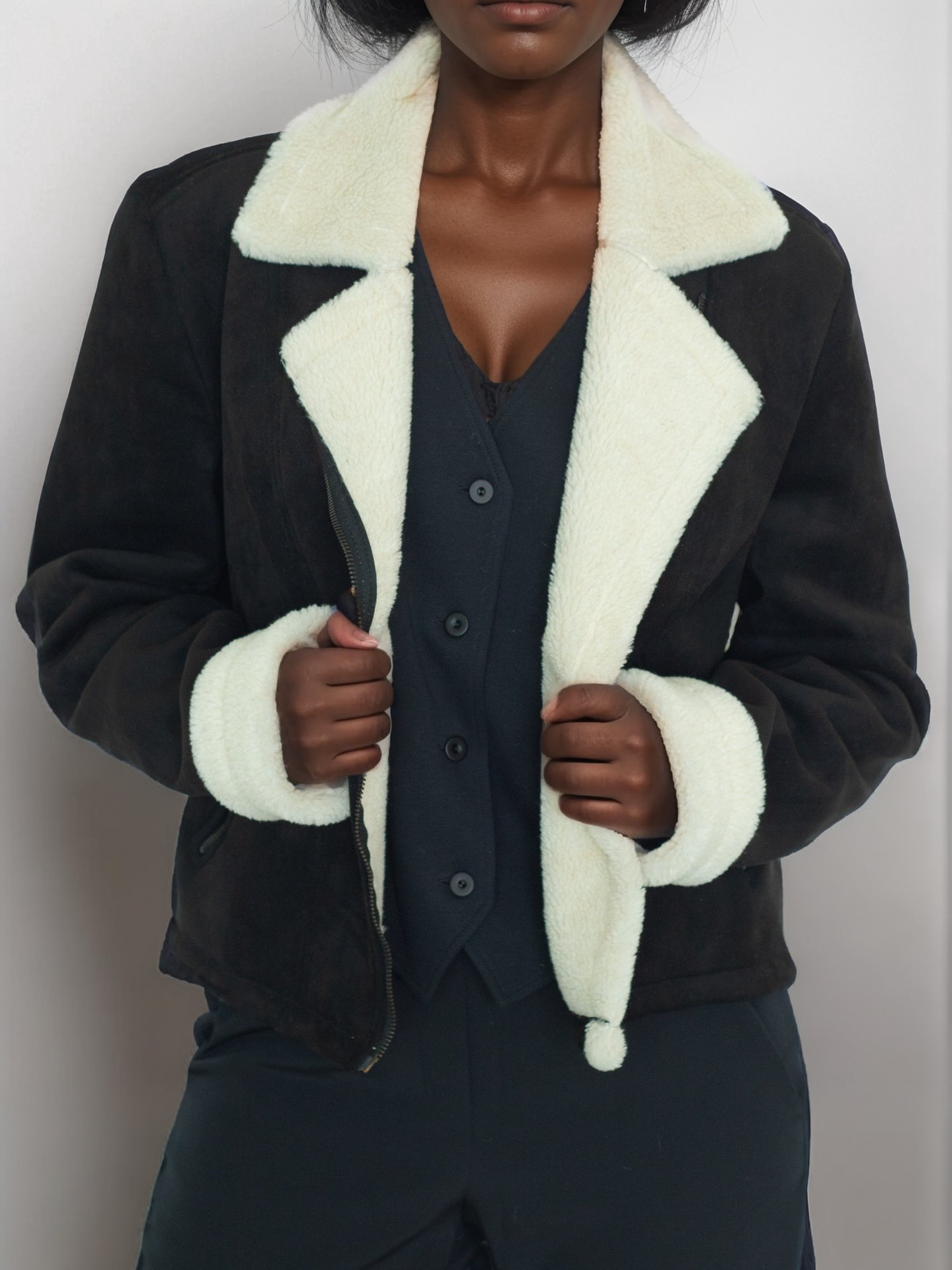 Recycelte Vegane Shearling Moto Jacke