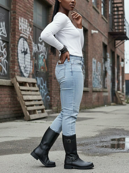 Mittellange Moto-Stiefel | Vegane Stiefel