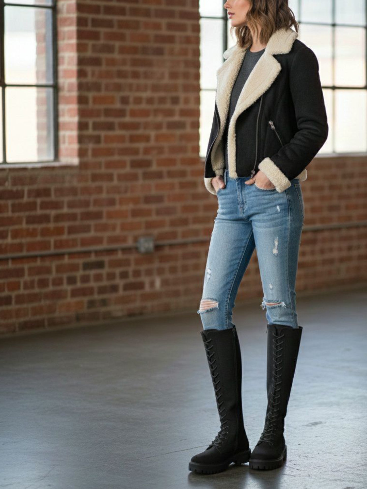 Recycelte Vegane Shearling Moto Jacke