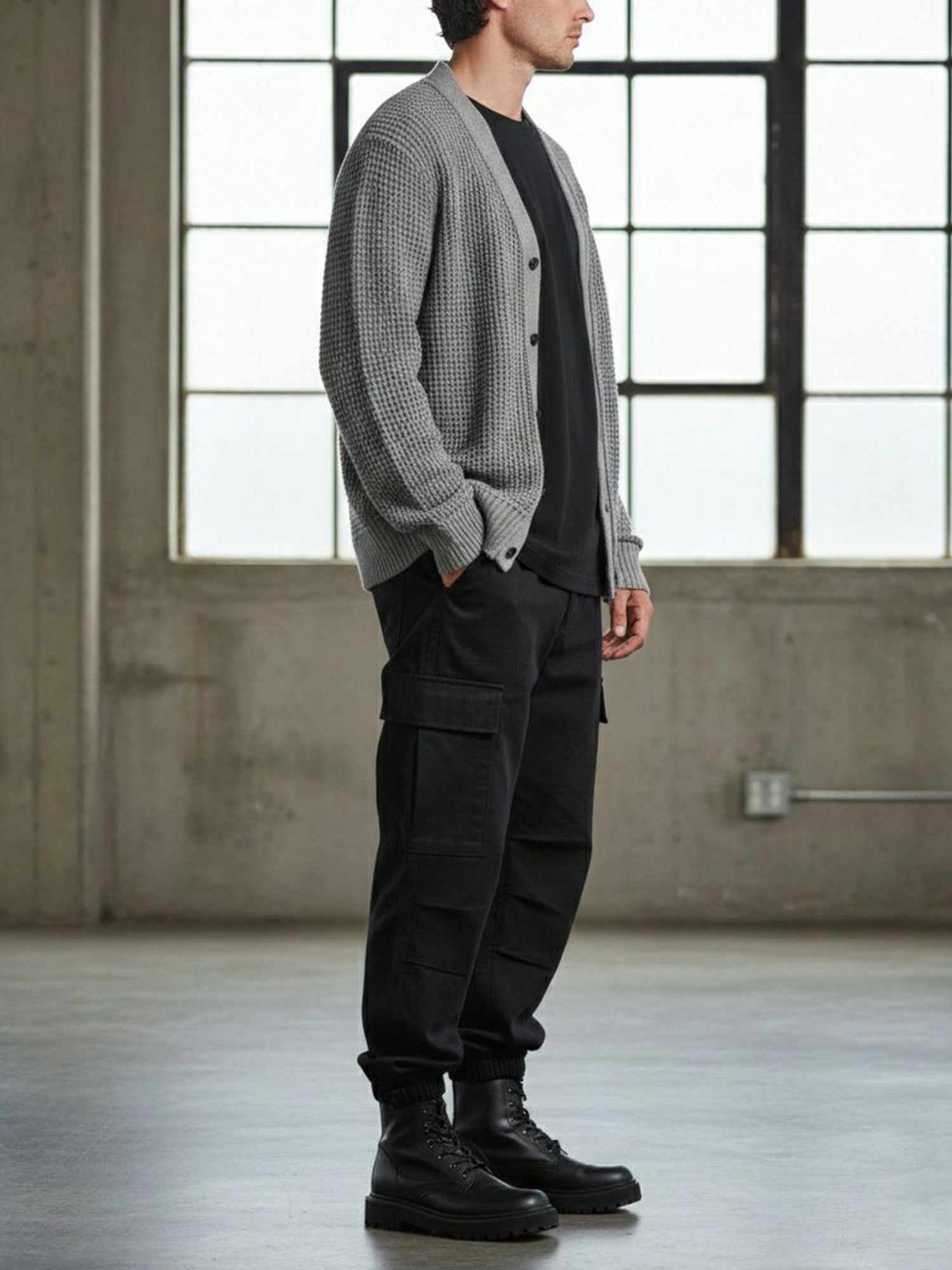 Recycelte Waffel-Strickjacke