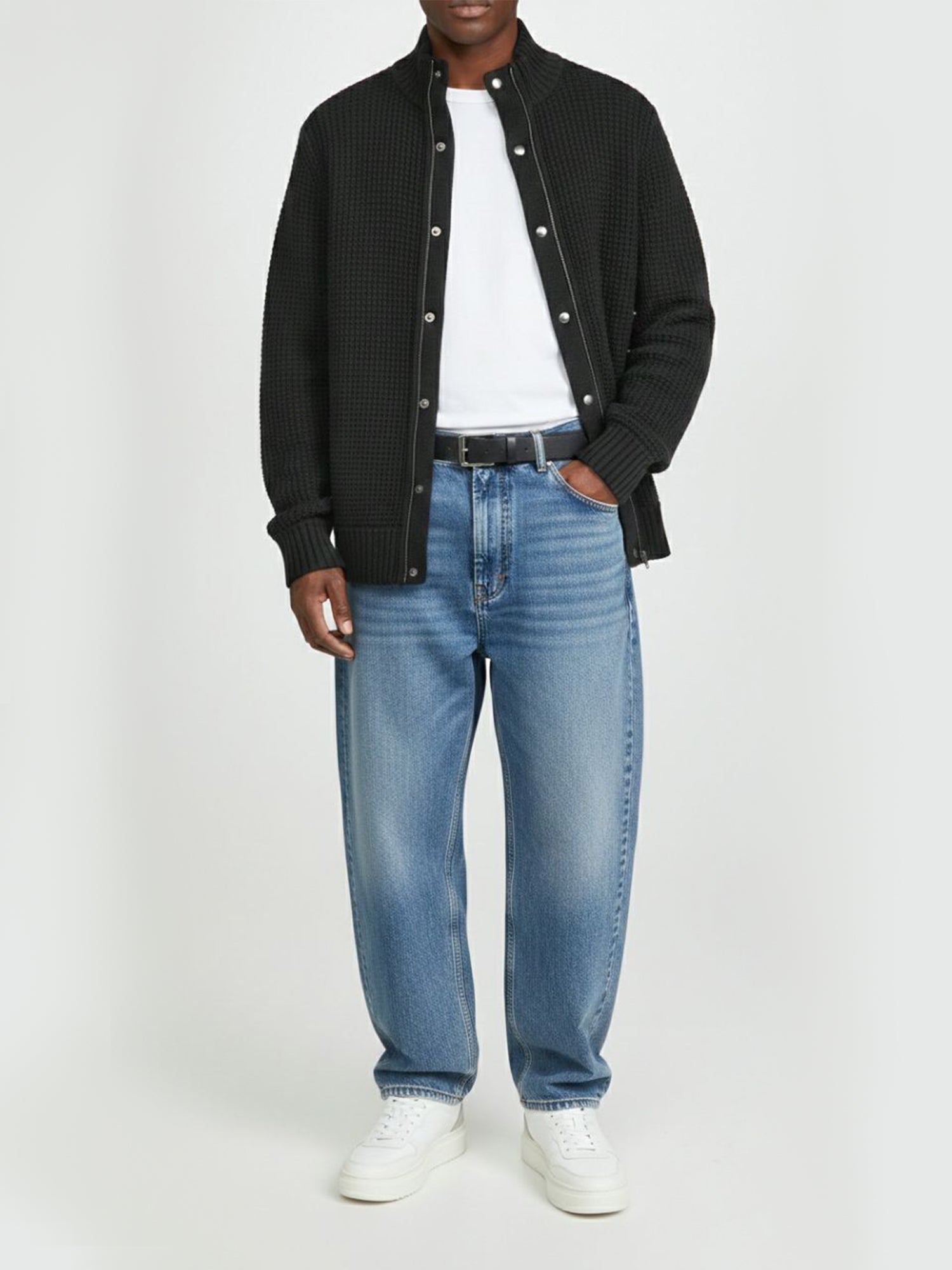 Recycelte Waffel-Strickjacke