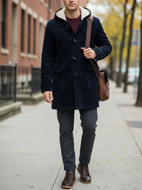Duffle Coat aus veganer Wolle mit recyceltem veganem Shearling