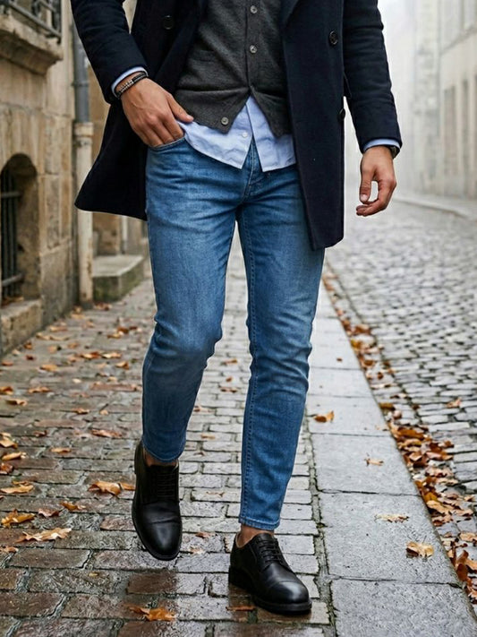 Schwarze vegane wasserdichte Derby-Schuhe auf WVS-Box – eckige Spitze, biobasiertes veganes Leder, hergestellt in Portugal
