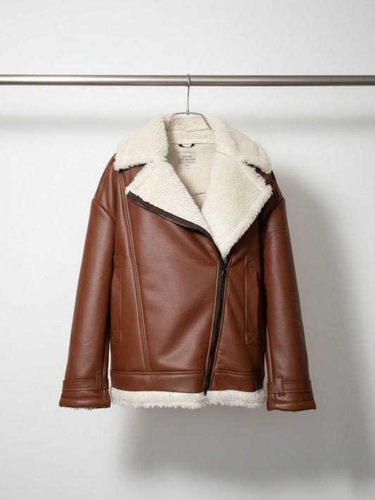 Übergroße Aviator-Jacke aus recyceltem veganem Shearling | Vegane Lederjacken