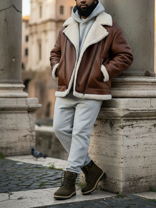 Übergroße Aviator-Jacke aus recyceltem veganem Shearling | Vegane Lederjacken