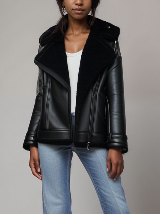 Übergroße Aviator-Jacke aus recyceltem veganem Shearling | Vegane Lederjacken