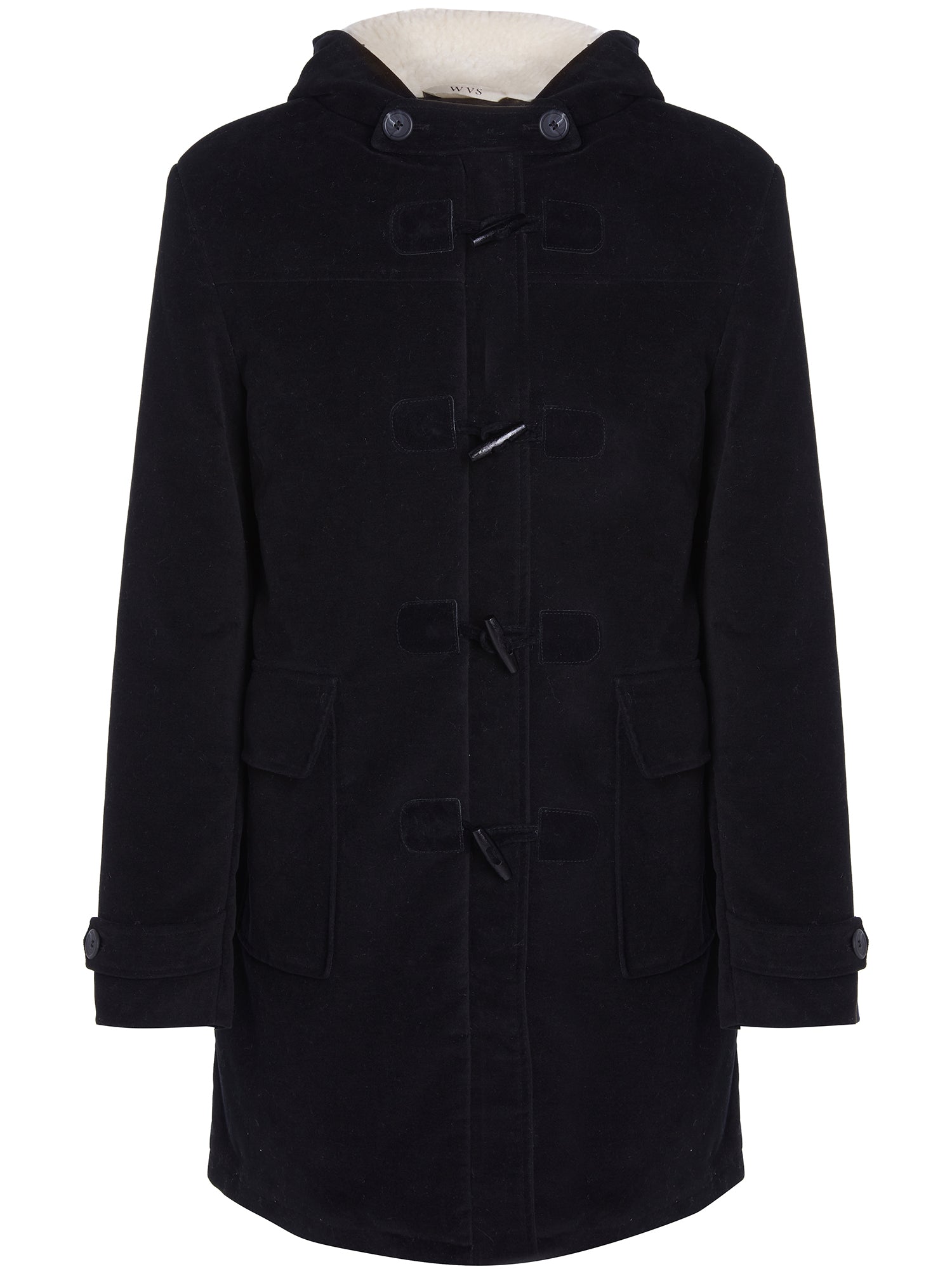 Duffle Coat aus veganer Wolle mit recyceltem veganem Shearling