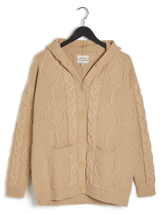 Strickjacke mit Kapuze und Knopfleiste | Vegane Strickwaren