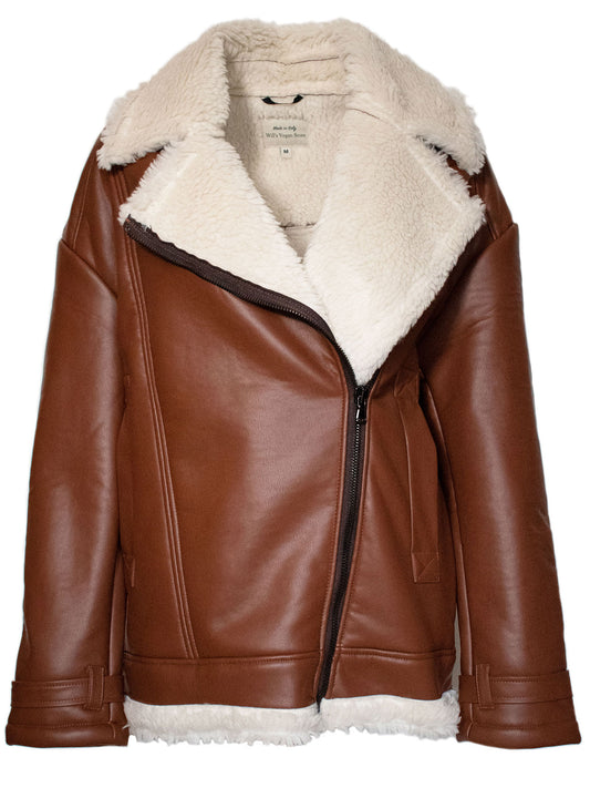 Übergroße Aviator-Jacke aus recyceltem veganem Shearling | Vegane Lederjacken