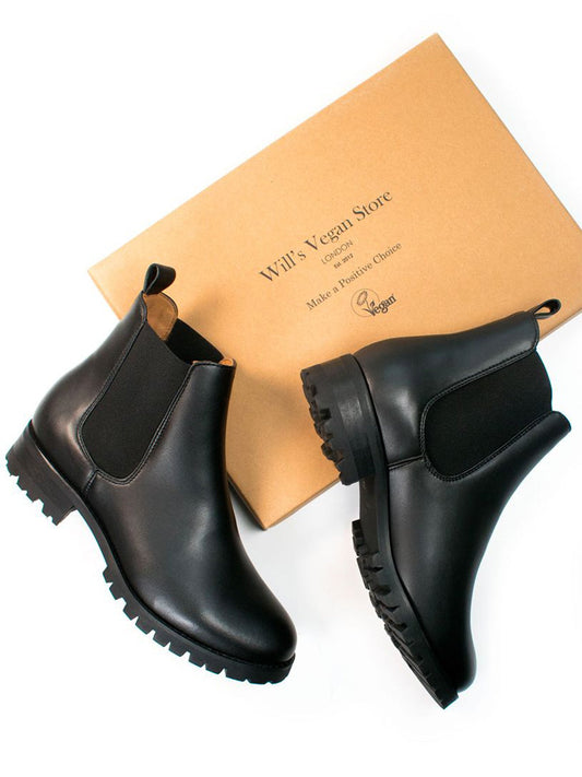 Weit geschnittene Luxe Deep Tread Chelsea-Stiefel | Vegane Stiefel